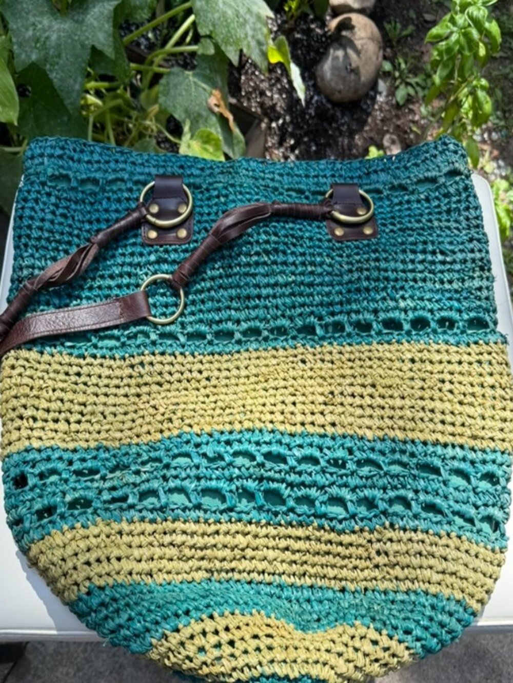 Flora Bella Raffia Straw Crochet Beach Market Bag, NWOT